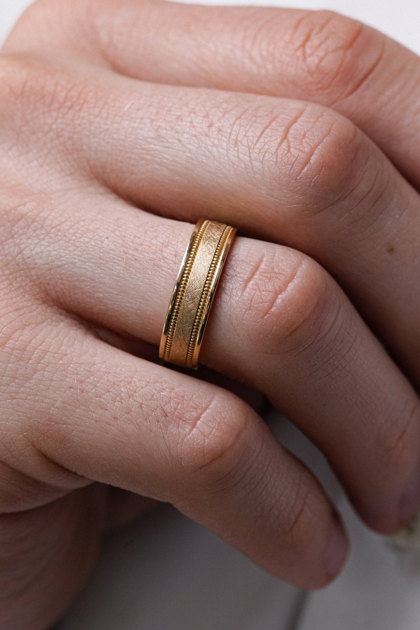 Men's wedding ring with milgrain details - male wedding band - matte men's ring - men's gold ring - escorialjewelry