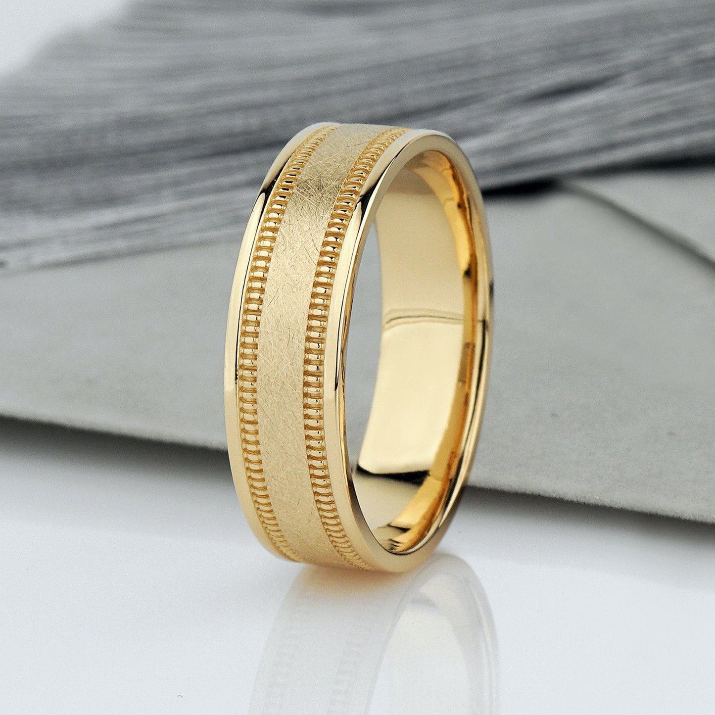 Men's wedding ring with milgrain details - male wedding band - matte men's ring - men's gold ring - escorialjewelry