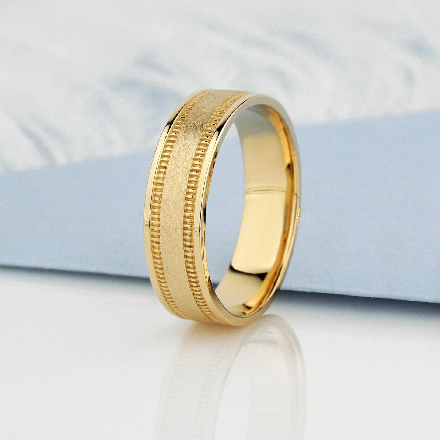 Men's wedding ring with milgrain details - male wedding band - matte men's ring - men's gold ring - escorialjewelry
