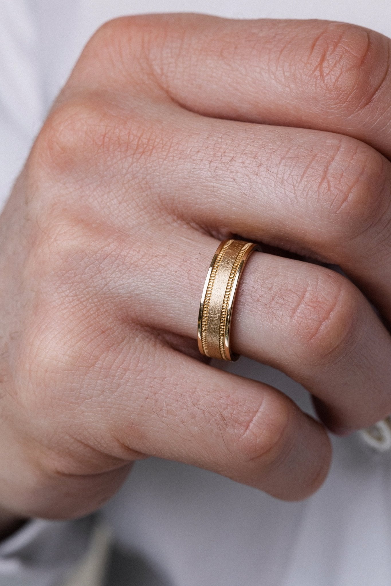 Men's wedding ring with milgrain details - male wedding band - matte men's ring - men's gold ring - escorialjewelry