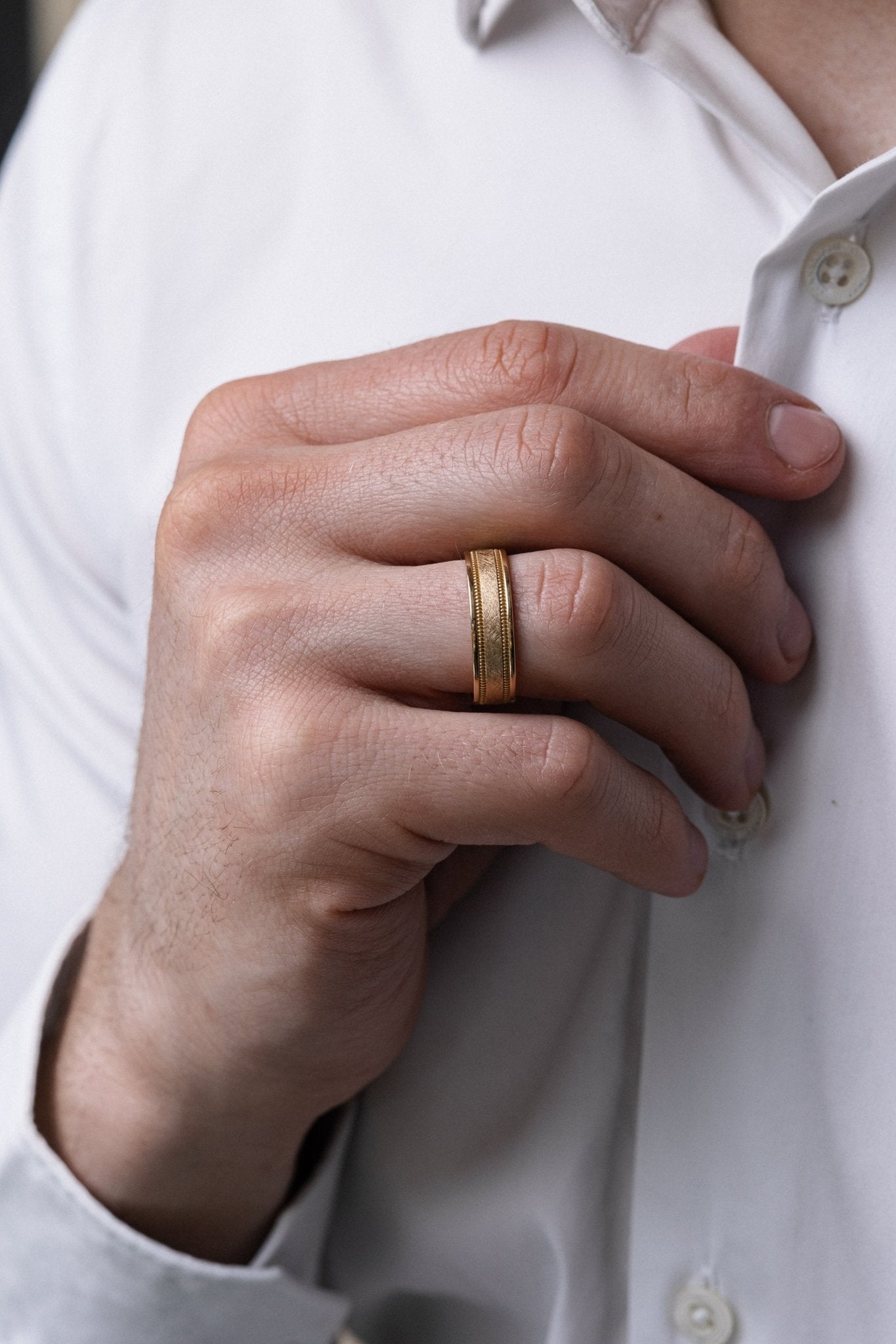 Men's wedding ring with milgrain details - male wedding band - matte men's ring - men's gold ring - escorialjewelry