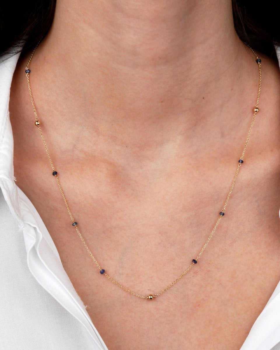 Metal: 14k Yellow Gold (585)
Stones: Natural Sapphires
Style: Beaded station chain
Length: 42 cm + 3 cm adjustable-14k gold necklace
natural sapphire jewelry
delicate gold necklace
