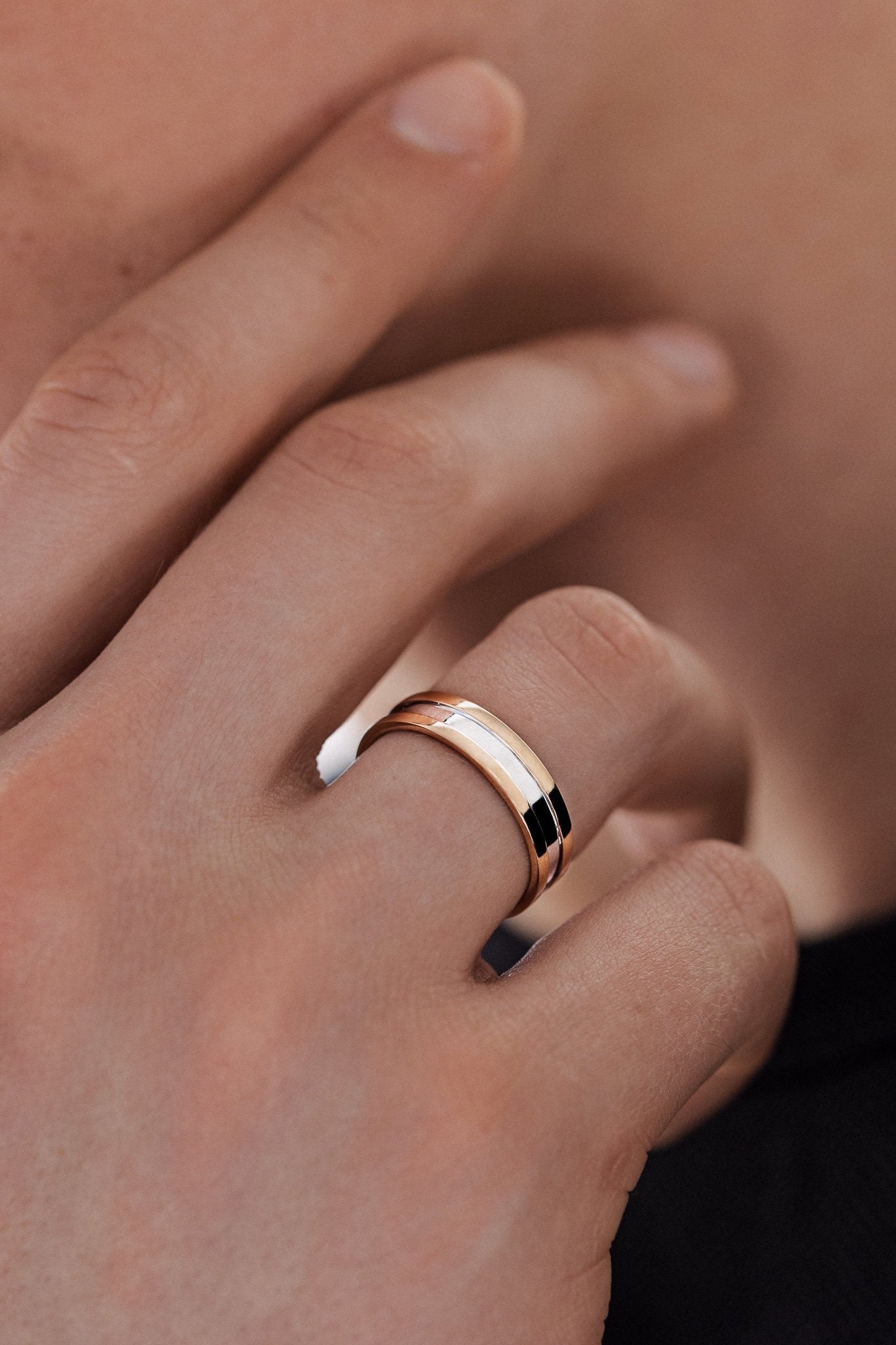 Two - tone mens wedding ring - 14k gold band - comfort fit - comfort fit wedding band - escorialjewelry