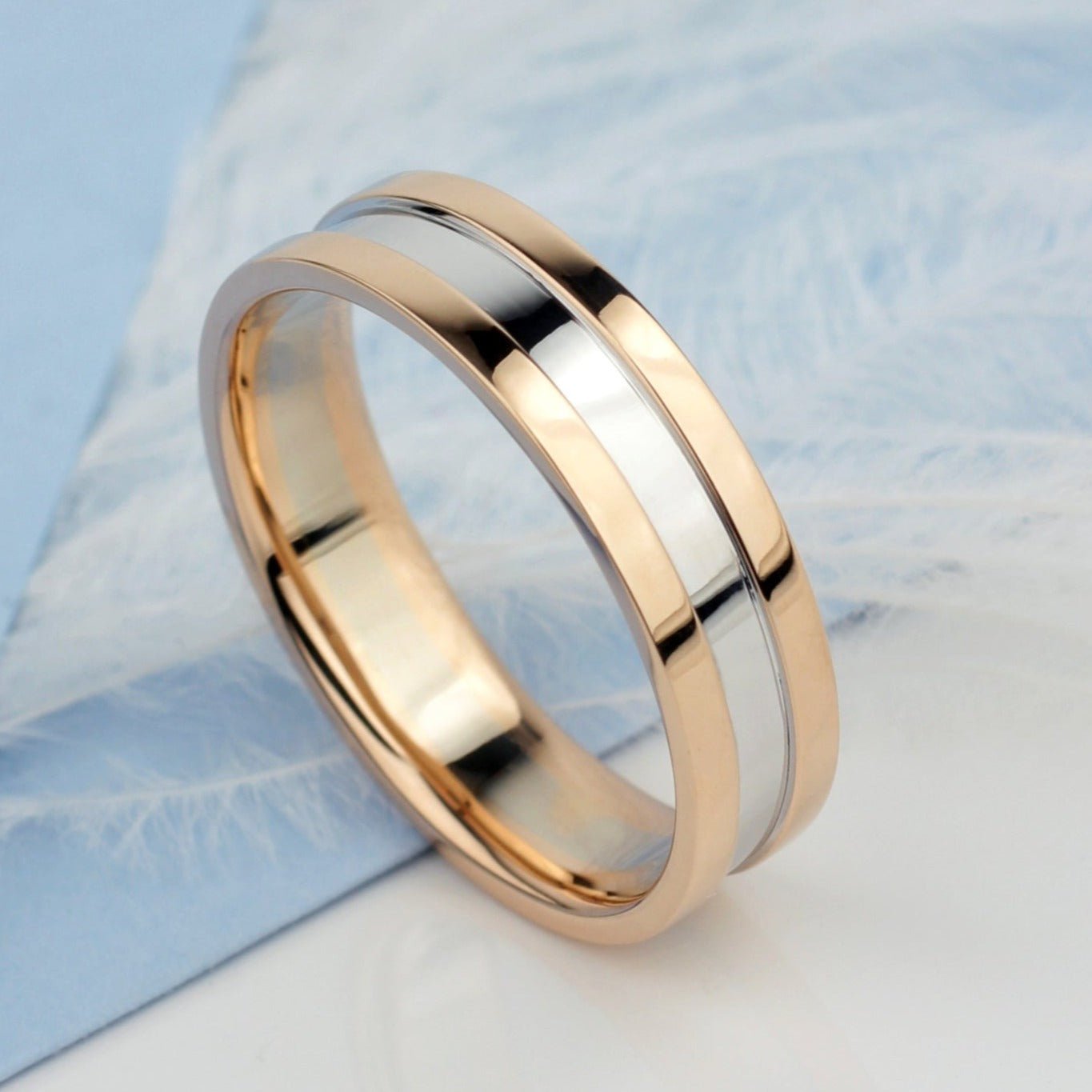 Two - tone mens wedding ring - 14k gold band - comfort fit - comfort fit wedding band - escorialjewelry
