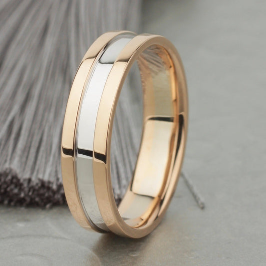 Two - tone mens wedding ring - 14k gold band - comfort fit - comfort fit wedding band - escorialjewelry