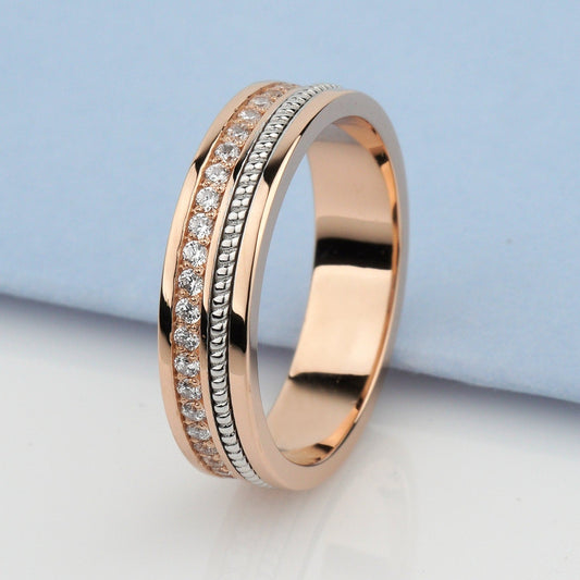 Two - tone wedding band with diamonds - 14k gold band - 14k gold ring - bridal ring - escorialjewelry