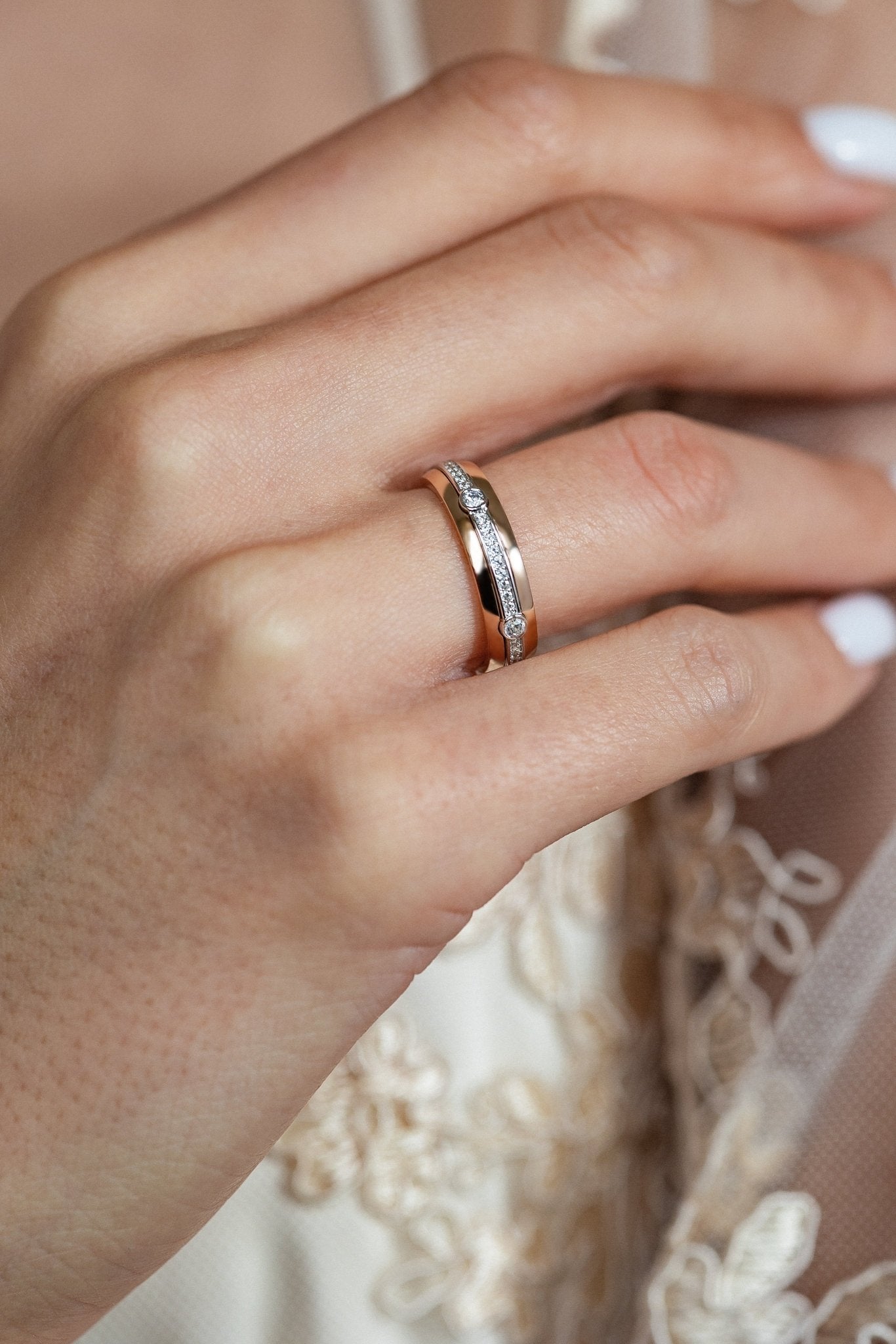 Two - tone wedding bands set with black and white diamonds - black diamond rings - black diamonds wedding bands - couple rings - escorialjewelry