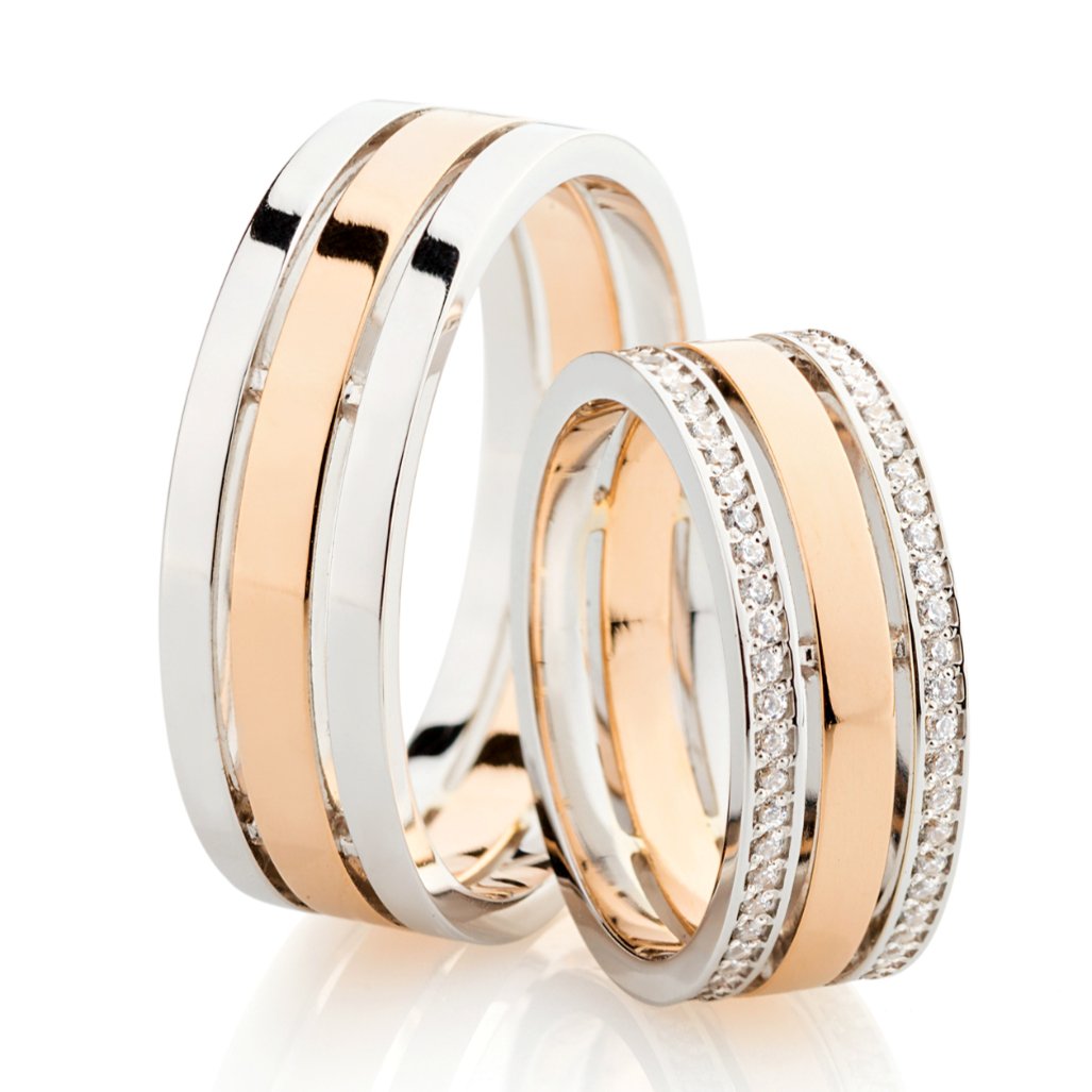 Two - tone wide wedding bands set - couple rings - couple rings set - couple wedding bands - escorialjewelry