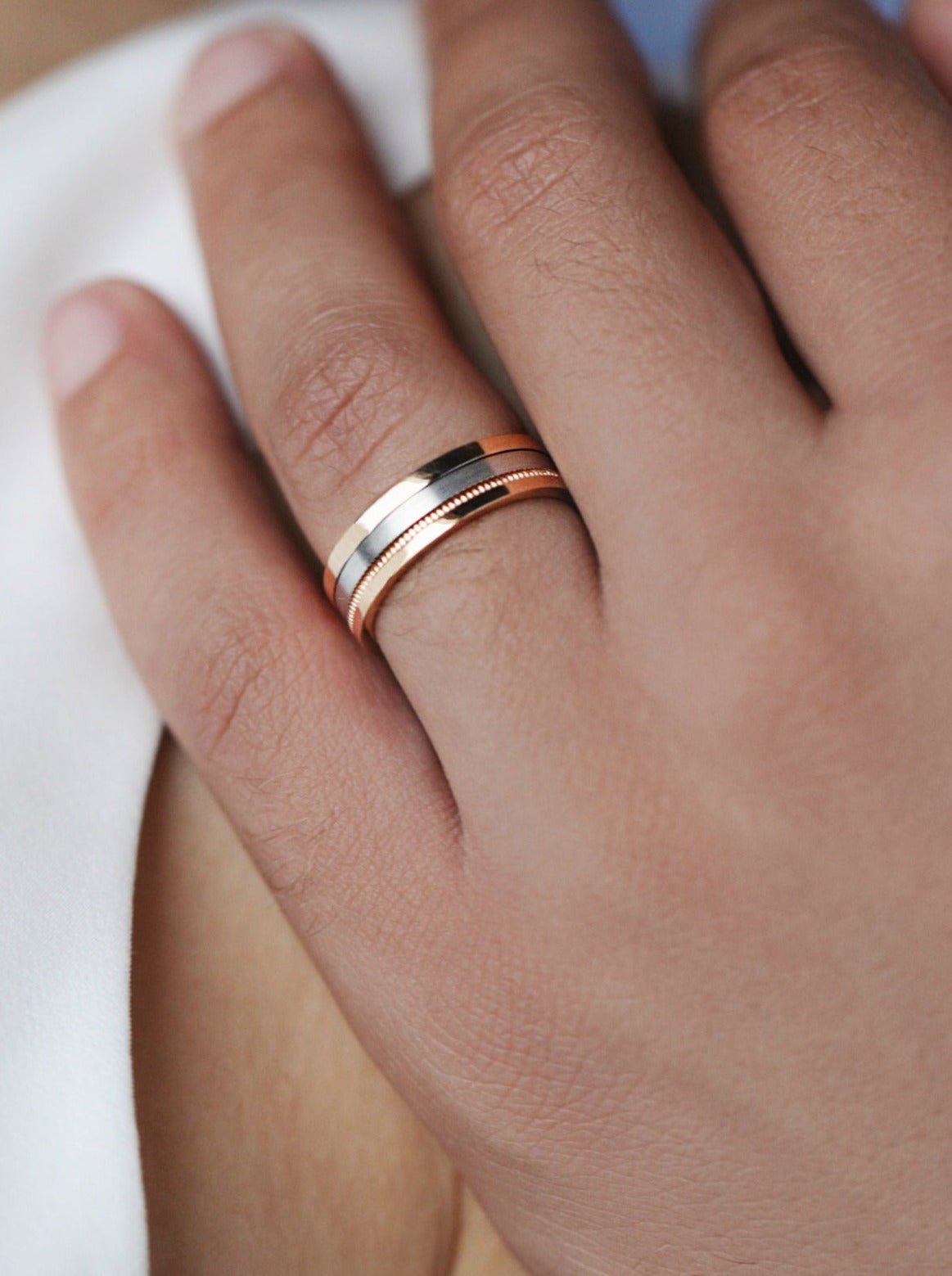 Unique two - tone mens wedding band - 14k gold band - gold bands - gold rings - escorialjewelry