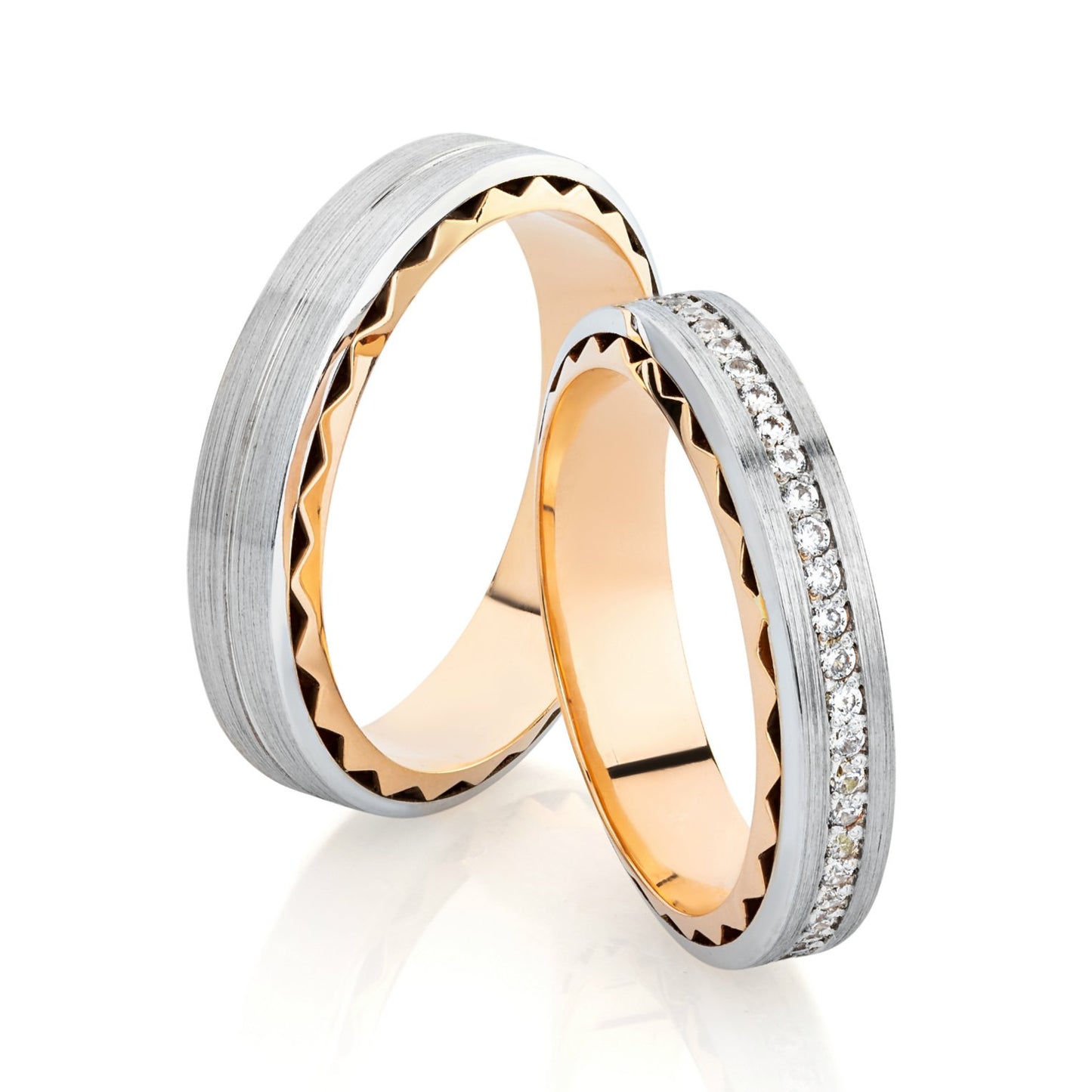 Unique wedding bands set with diamonds - couple rings - couple rings set - couple wedding bands - escorialjewelry