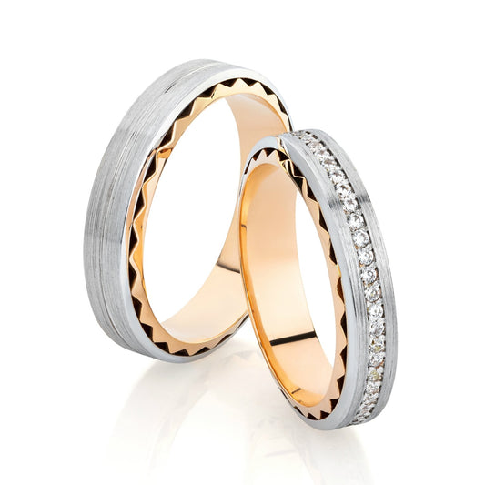 Unique wedding bands set with diamonds - couple rings - couple rings set - couple wedding bands - escorialjewelry