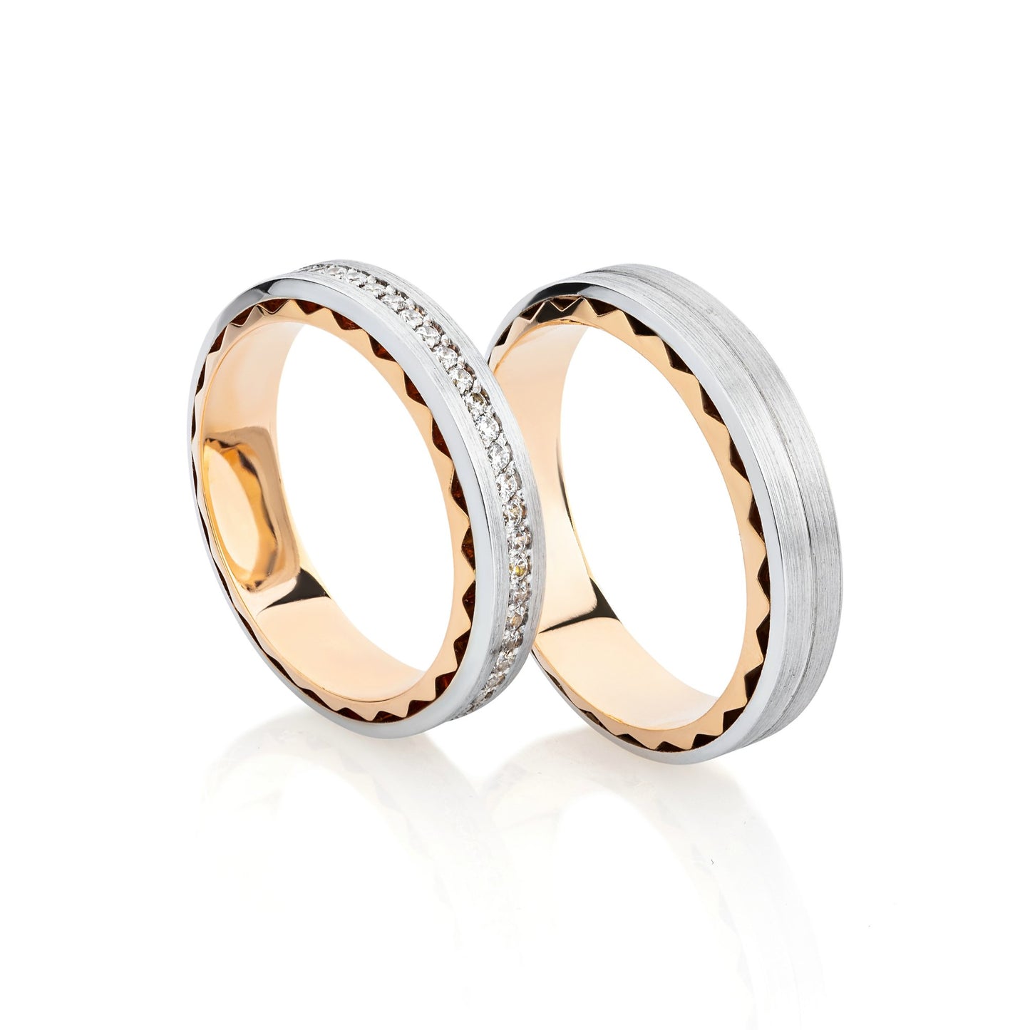 Unique wedding bands set with diamonds - couple rings - couple rings set - couple wedding bands - escorialjewelry