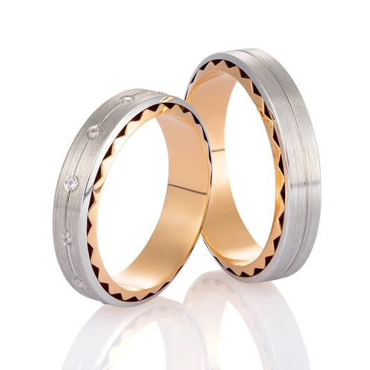 Unique wedding rings set with diamonds - couple rings - couple rings set - couple wedding bands - escorialjewelry