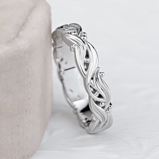 Wedding band with floral pattern - 14k gold band - 14k gold ring - boho - escorialjewelry