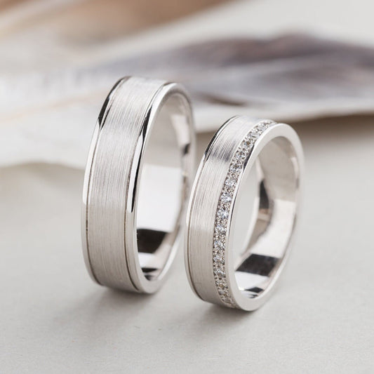 Wedding bands set with diamonds - couple rings - couple wedding bands - diamond gold band - escorialjewelry