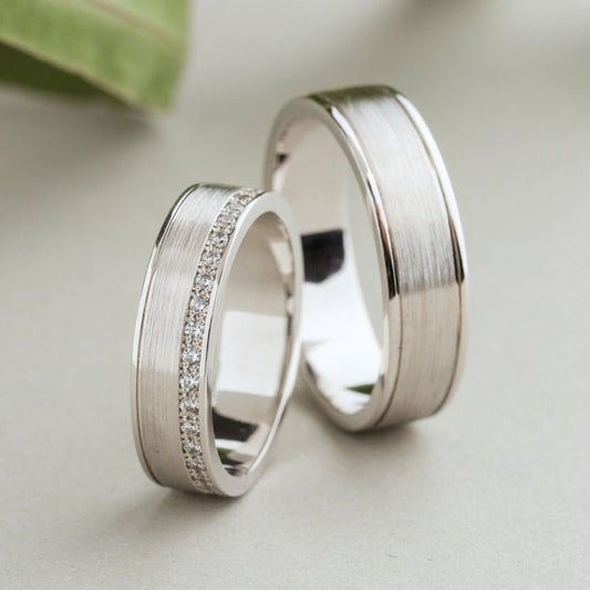 Wedding bands set with diamonds - couple rings - couple wedding bands - diamond gold band - escorialjewelry