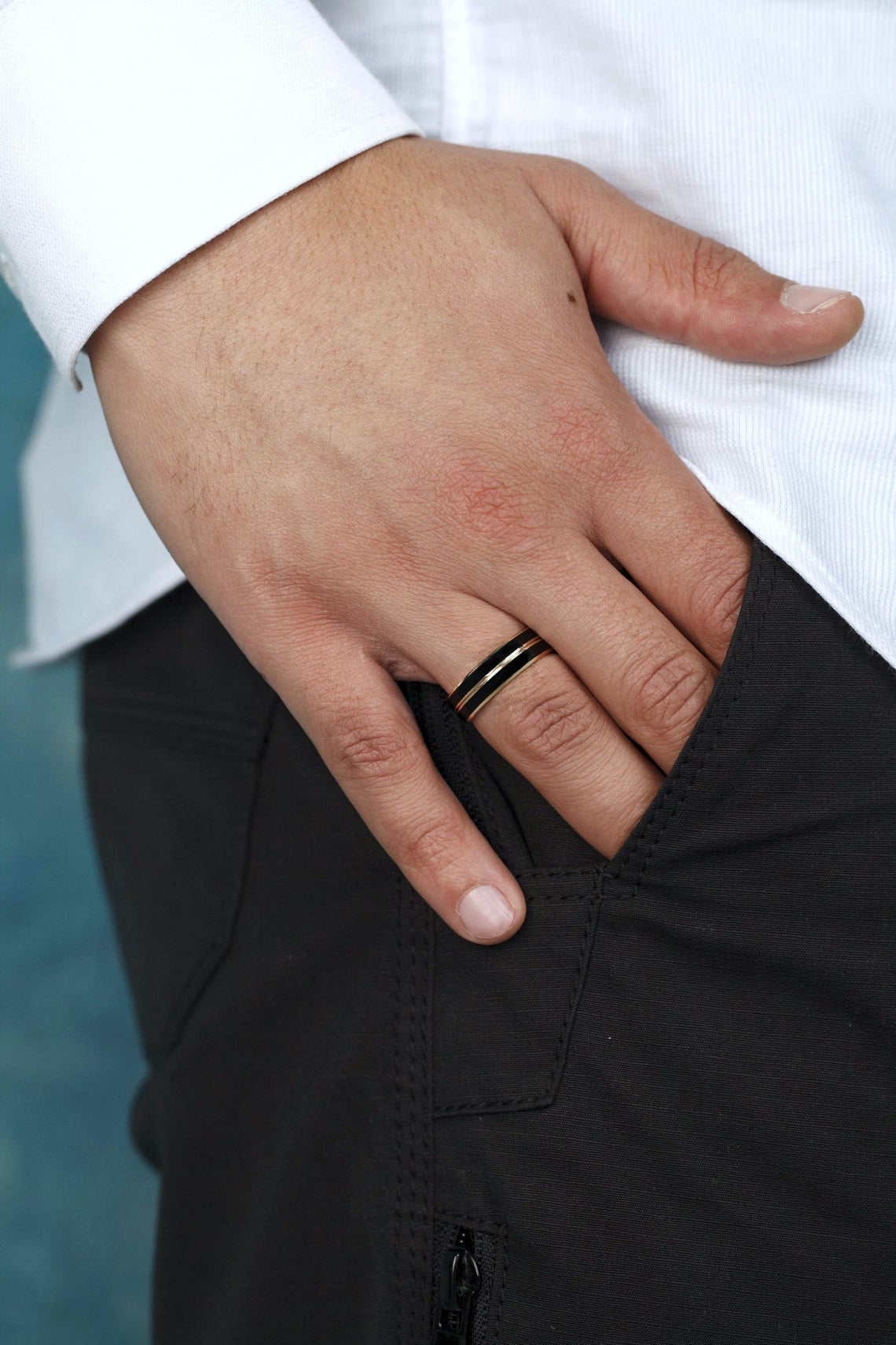 Wedding ringse set with enamel - black enamel band - classic diamond band - classic wedding bands - escorialjewelry