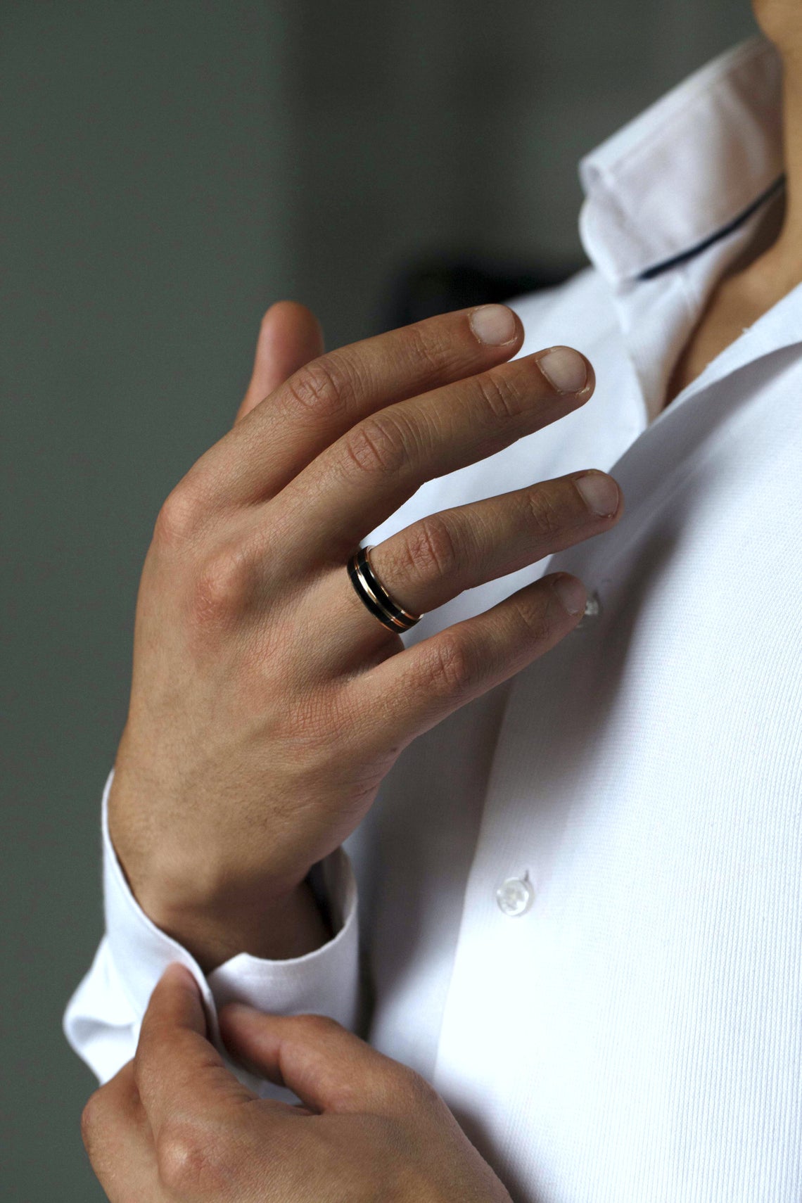 Wedding ringse set with enamel - black enamel band - classic diamond band - classic wedding bands - escorialjewelry