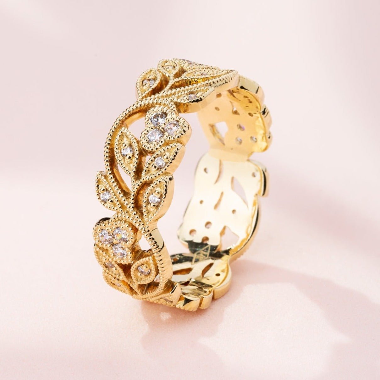 Wide floral wedding band - 14k gold band - 14k gold ring - boho - escorialjewelry