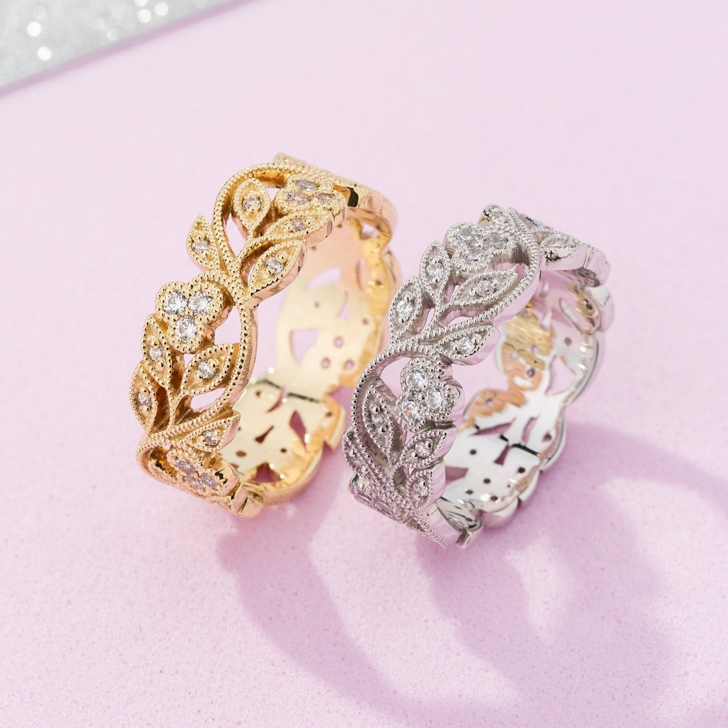Wide floral wedding band - 14k gold band - 14k gold ring - boho - escorialjewelry