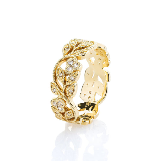 Wide floral wedding band - 14k gold band - 14k gold ring - boho - escorialjewelry