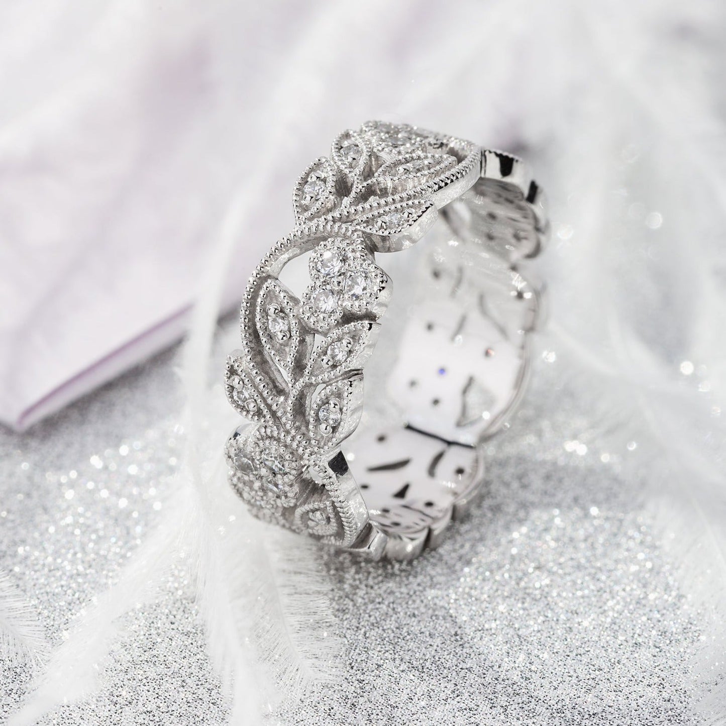 Wide floral wedding band - 14k gold band - 14k gold ring - boho - escorialjewelry