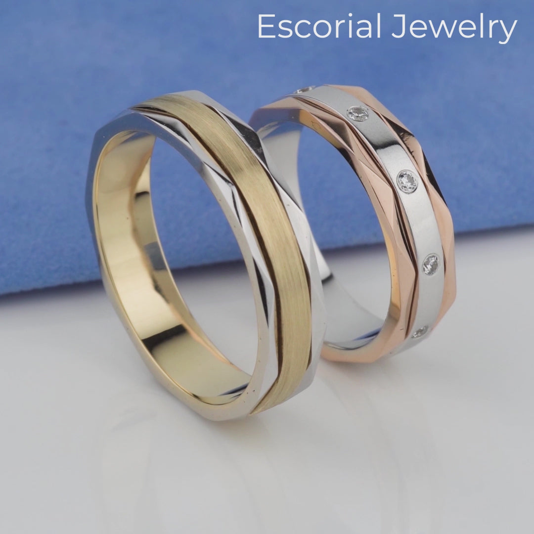 Matching wedding rings set. His and hers wedding rings. Gold wedding bands set. Couple bands. Solid gold wedding bands. Rings for couples. Unique wedding rings set.