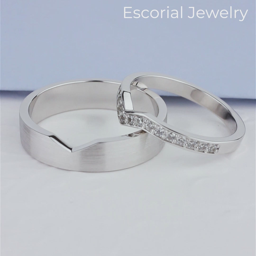 Unique matching wedding bands. His and hers wedding rings. Gold wedding bands with diamonds. Couple wedding bands. Wedding rings sets. Gold wedding rings with diamonds. Unique gold bands. Matching gold bands