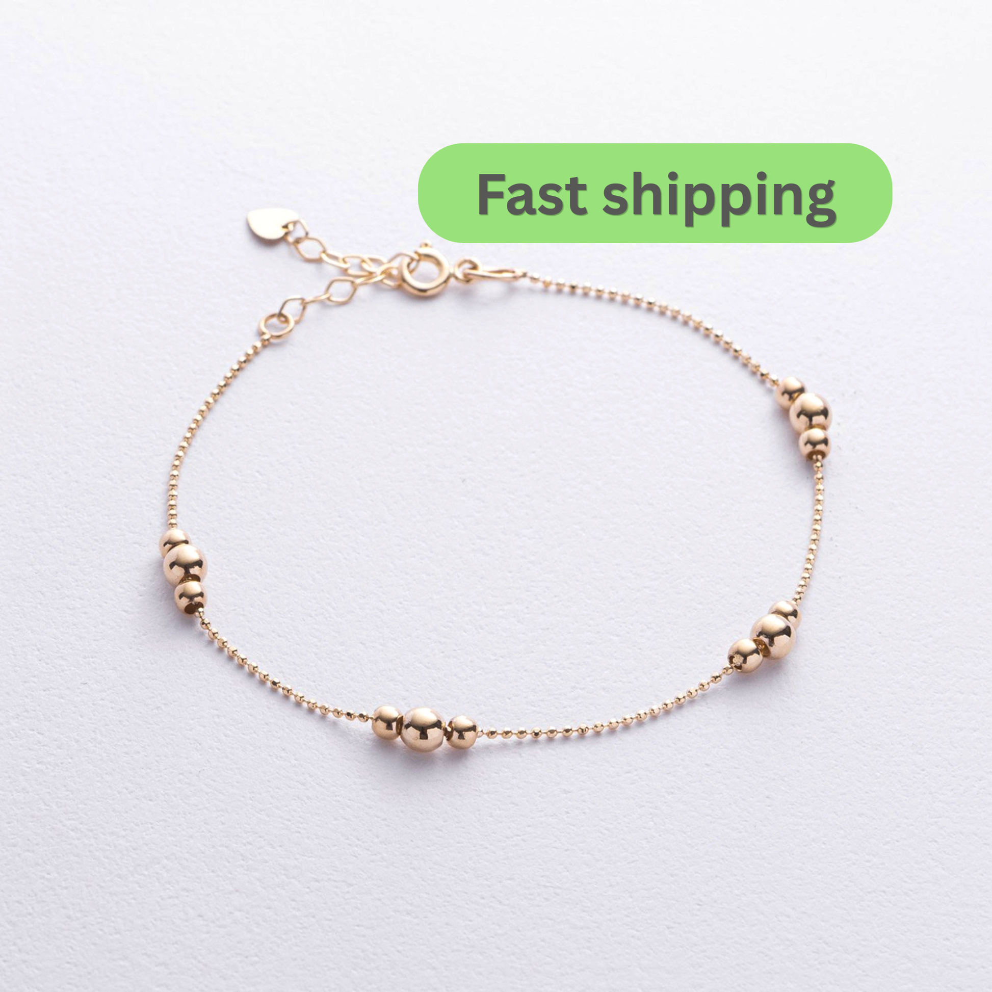 A delicate rose gold chain bracelet with small bead clusters spaced along the chain-14k gold bead bracelet-gold chain bead bracelet-solid gold bracelet women