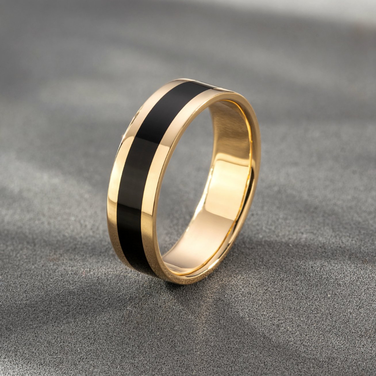 14k gold band with black enamel - 14k gold band - black and gold ring - black enamel band - escorialjewelry