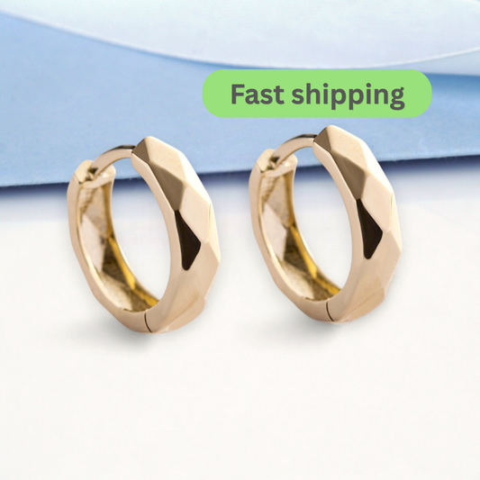 Gold hoop earrings with spherical beads -Gold Hoop Earrings-Huggie gold earrings
