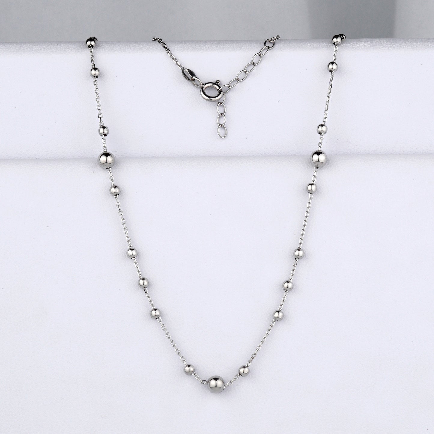 White gold beaded necklace-Chain length: 42 + 3 cm-Delicate gold Chain Necklace
