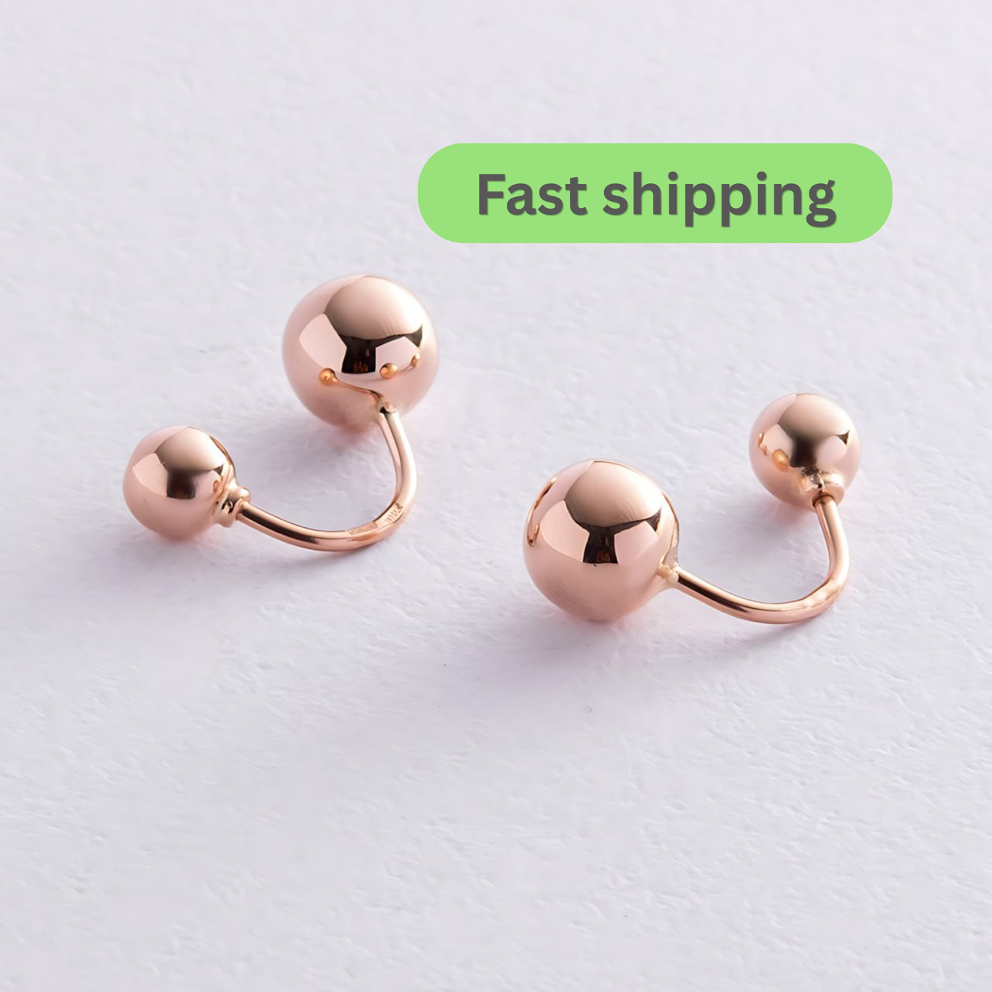 Two rose gold ball barbell stud earrings -Elegant and timeless earrings