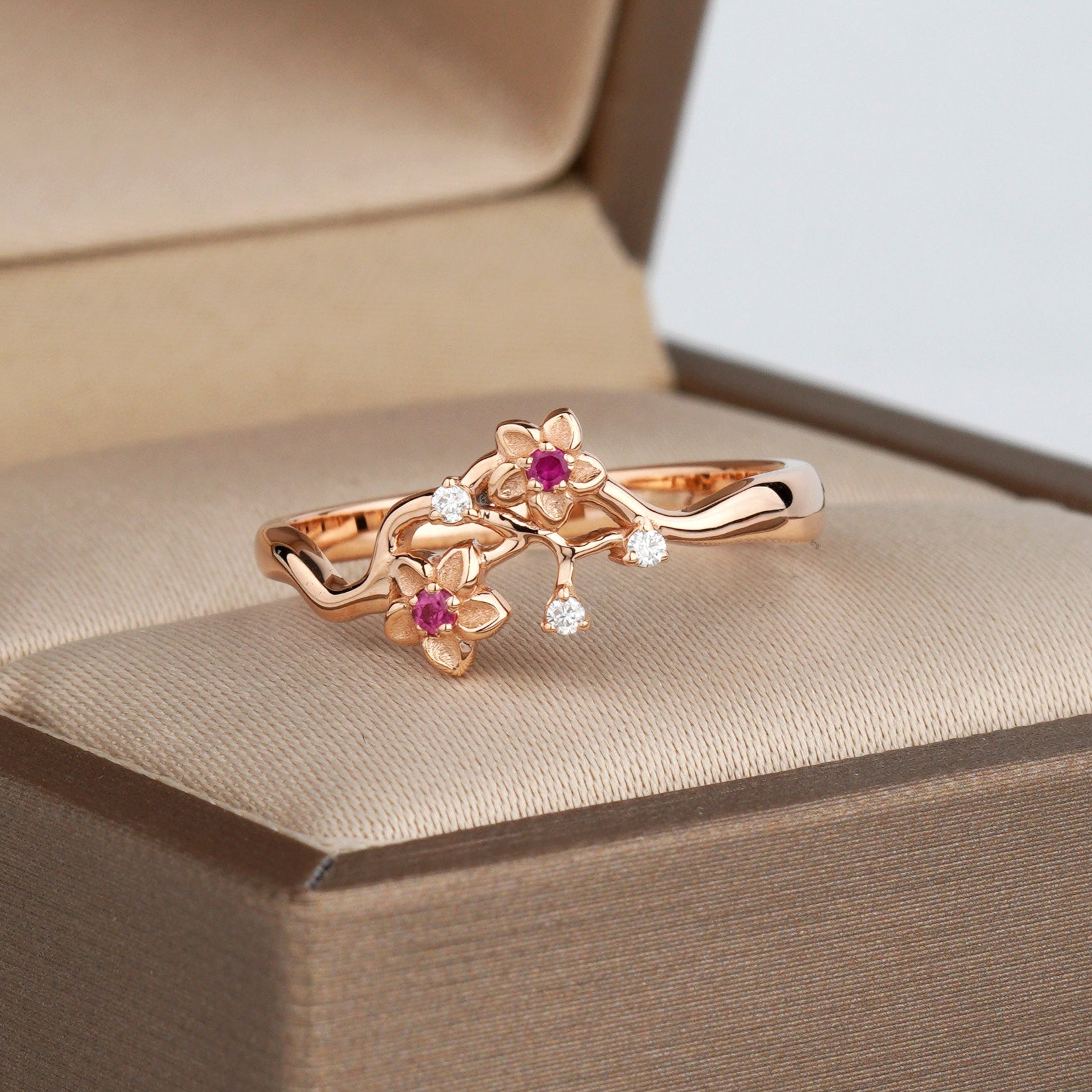 14k gold blooming sakura ring