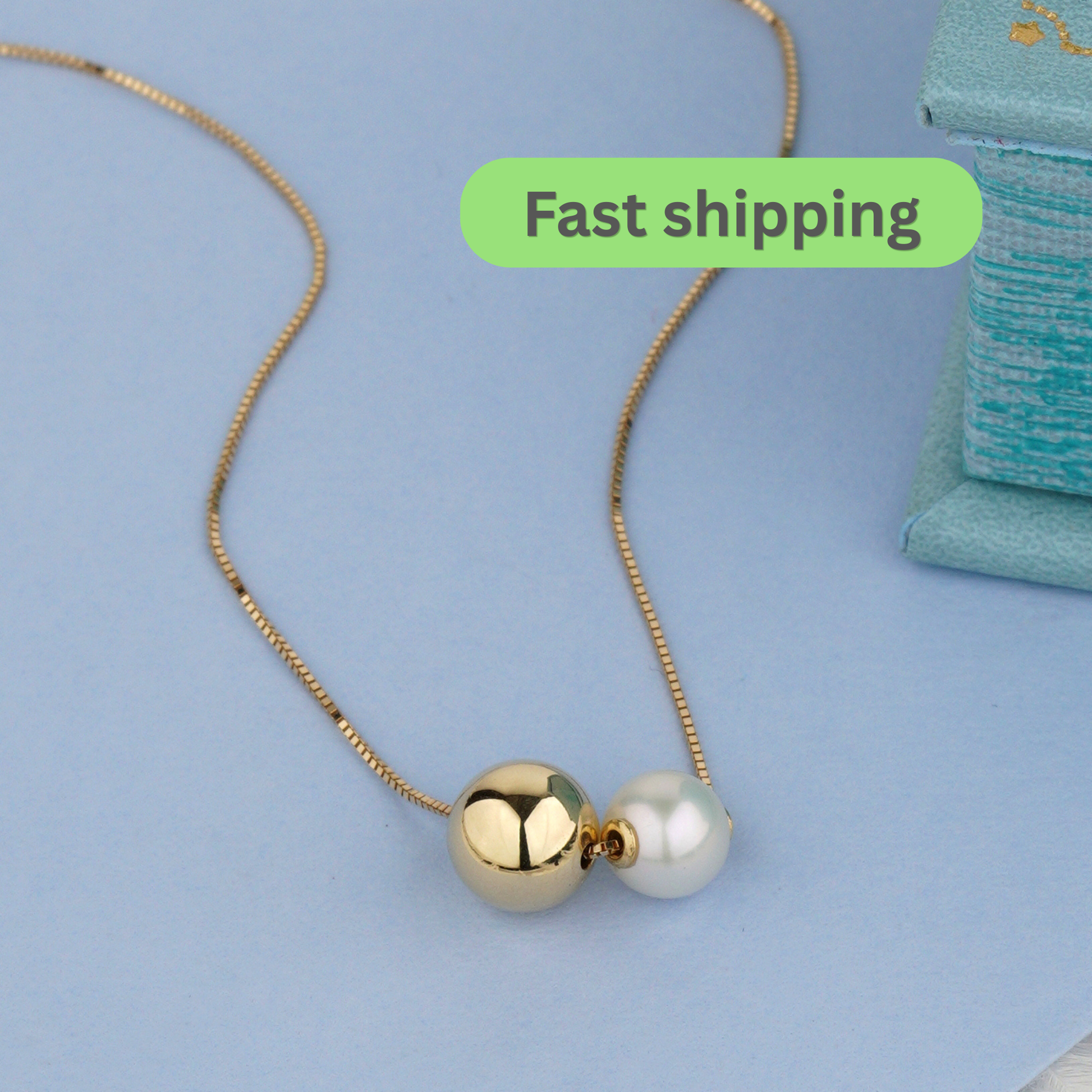 Gold necklace with a pearl -Pearl gold necklace-Toi et Moi Necklace