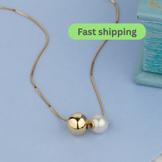 Gold necklace with a pearl -Pearl gold necklace-Toi et Moi Necklace