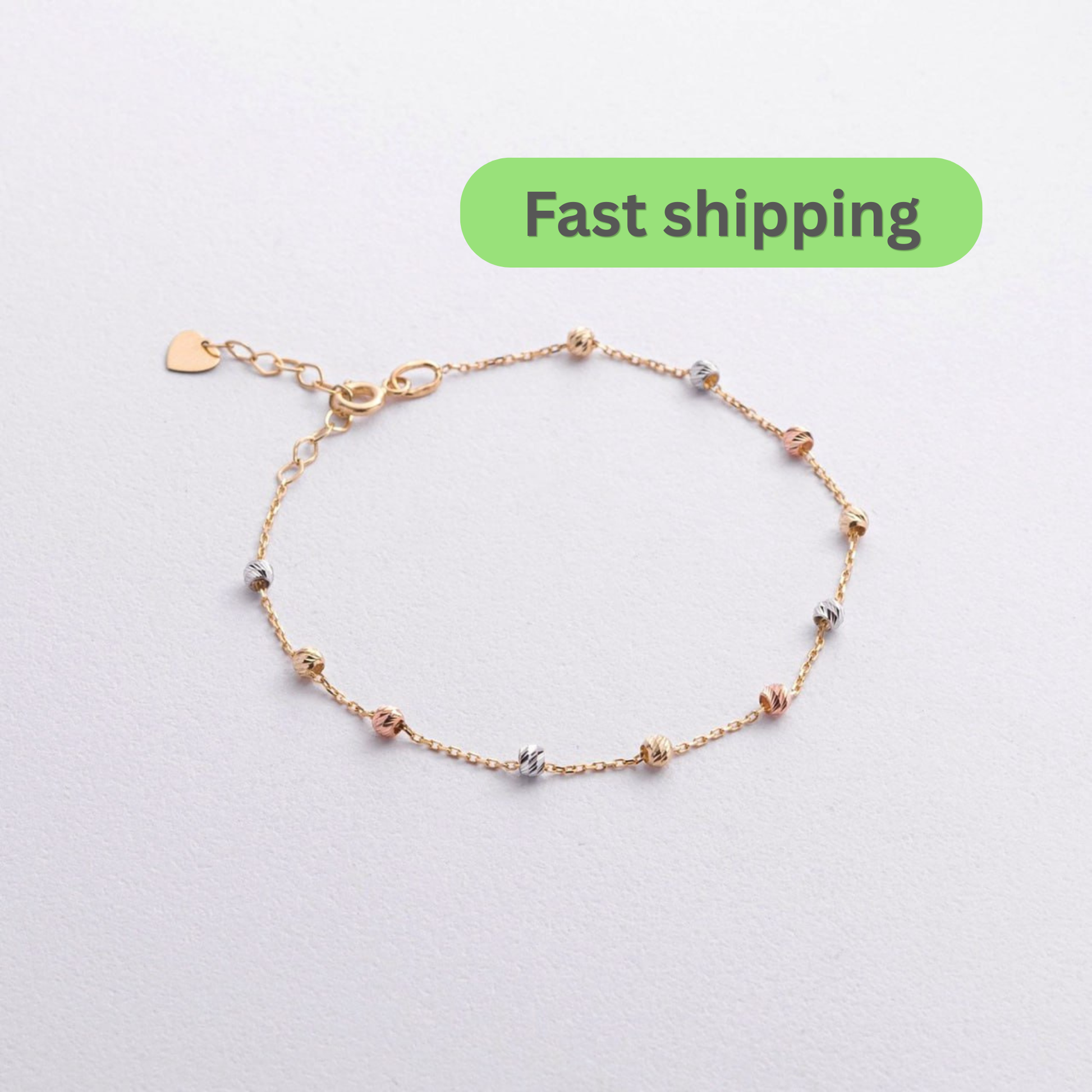 tri color gold bracelet-14k gold bead bracelet-three color gold bracelet-faceted bead gold bracelet-diamond cut bead bracelet