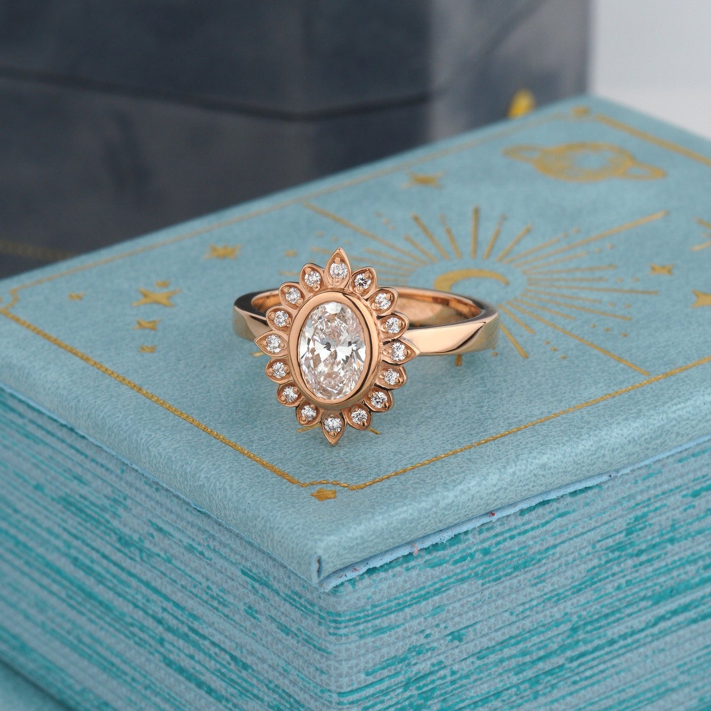 Rose gold ring with a diamond -charm of antique jewelry