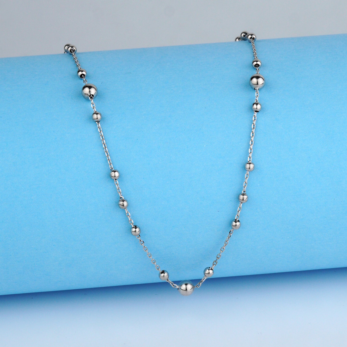 White gold  beaded necklace -Weight: 2.6–2.7 g- Delicate gold Necklace