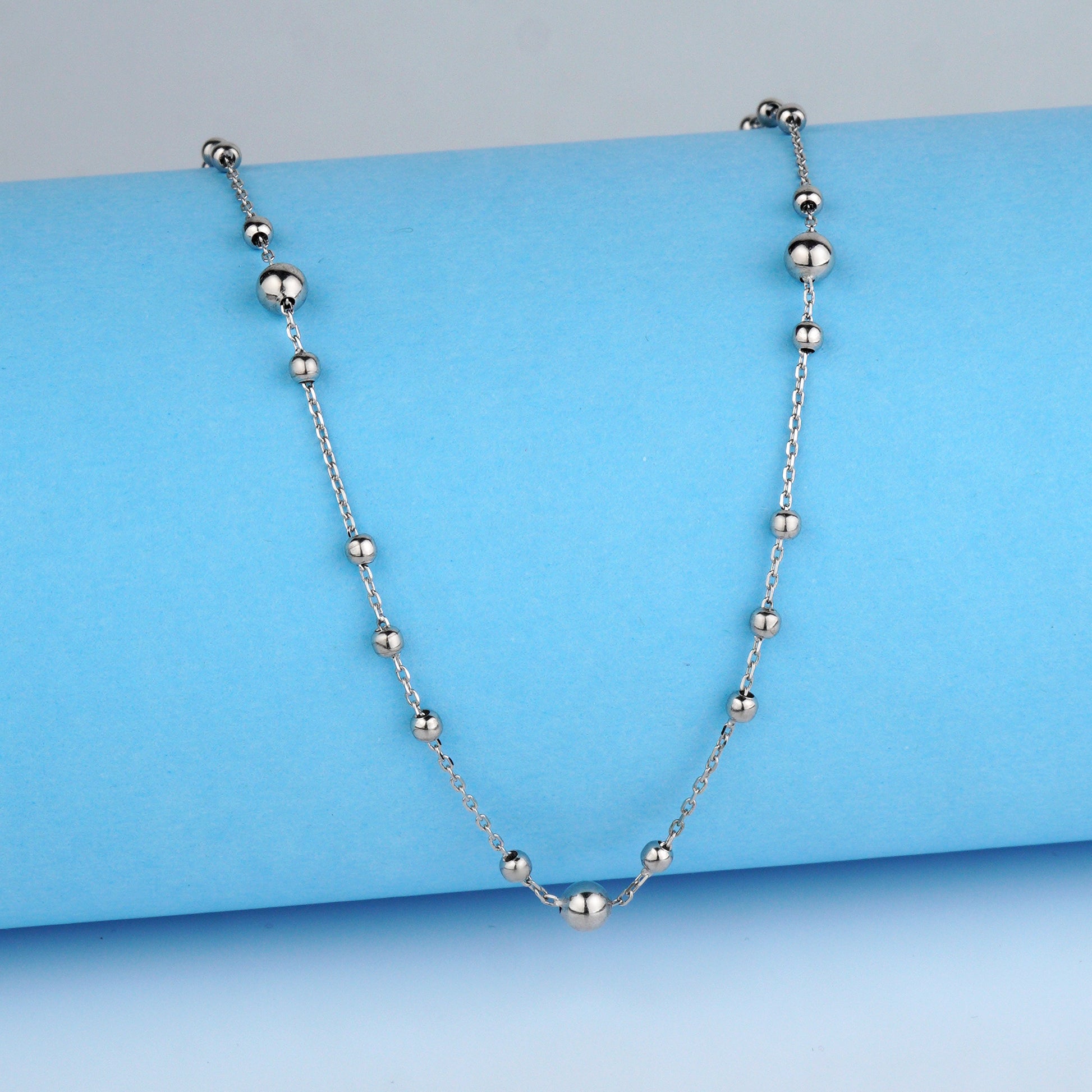 White gold  beaded necklace -Weight: 2.6–2.7 g- Delicate gold Necklace