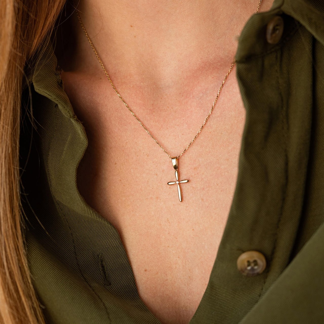 Gold cross necklace displayed in a decorative branded gift box-religious gold jewelry-solid gold cross jewelry