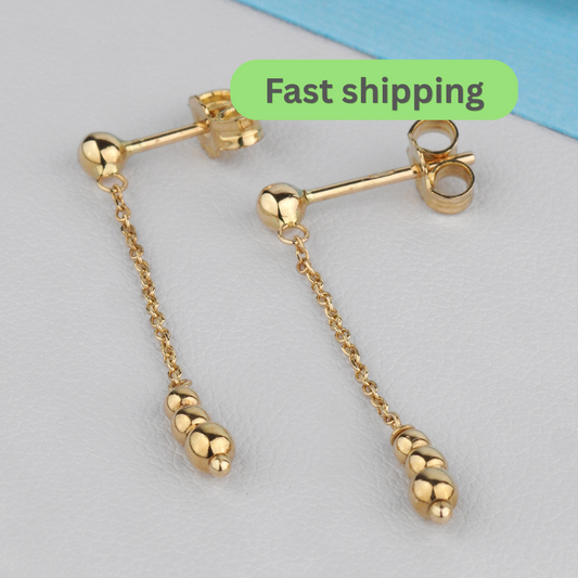 Gold chain earrings - 14k gold- ball drop earrings- long earrings
