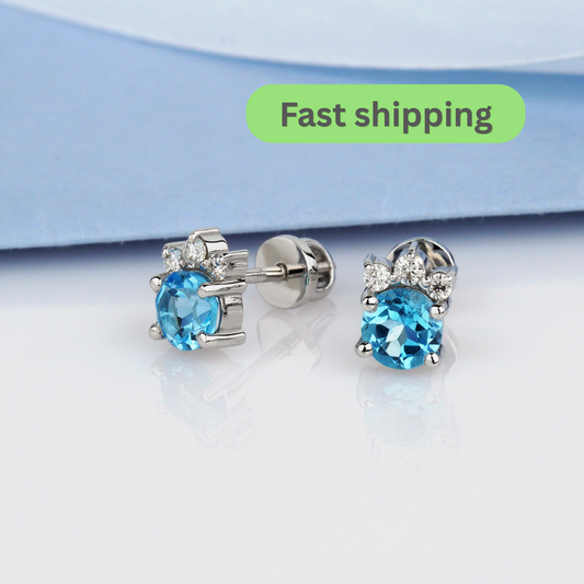 Gold Earrings with Topaz and Moissanites