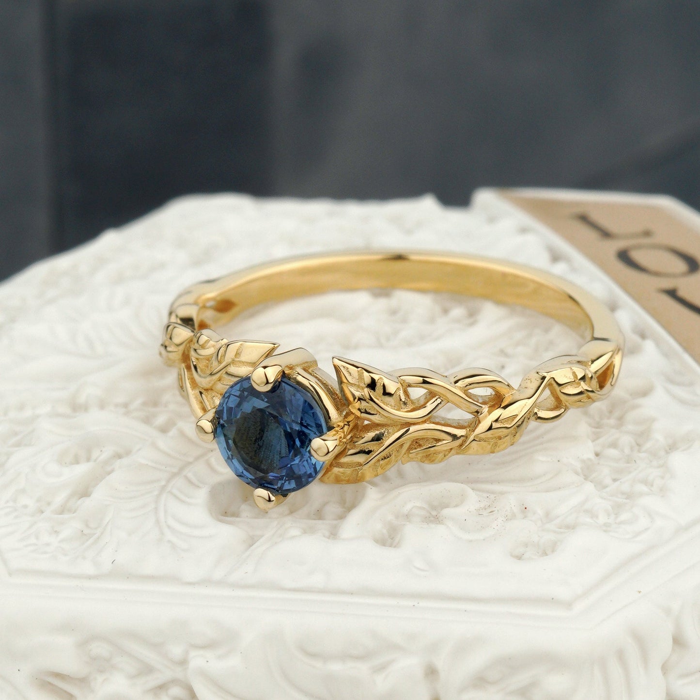  14k  gold ring wraps a brilliant blue sapphire-Unique Blue sapphire ring