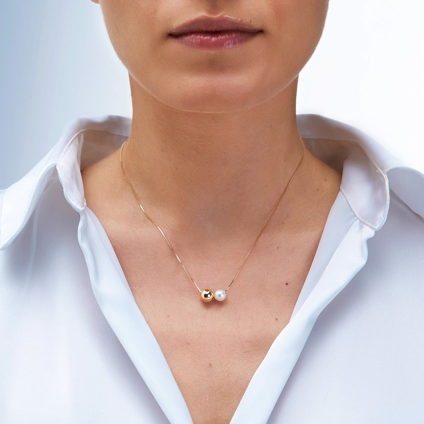 Necklace with two beads worn by a person -Weight: Approx. 2.2-2.3 g-romantic everyday jewelry.