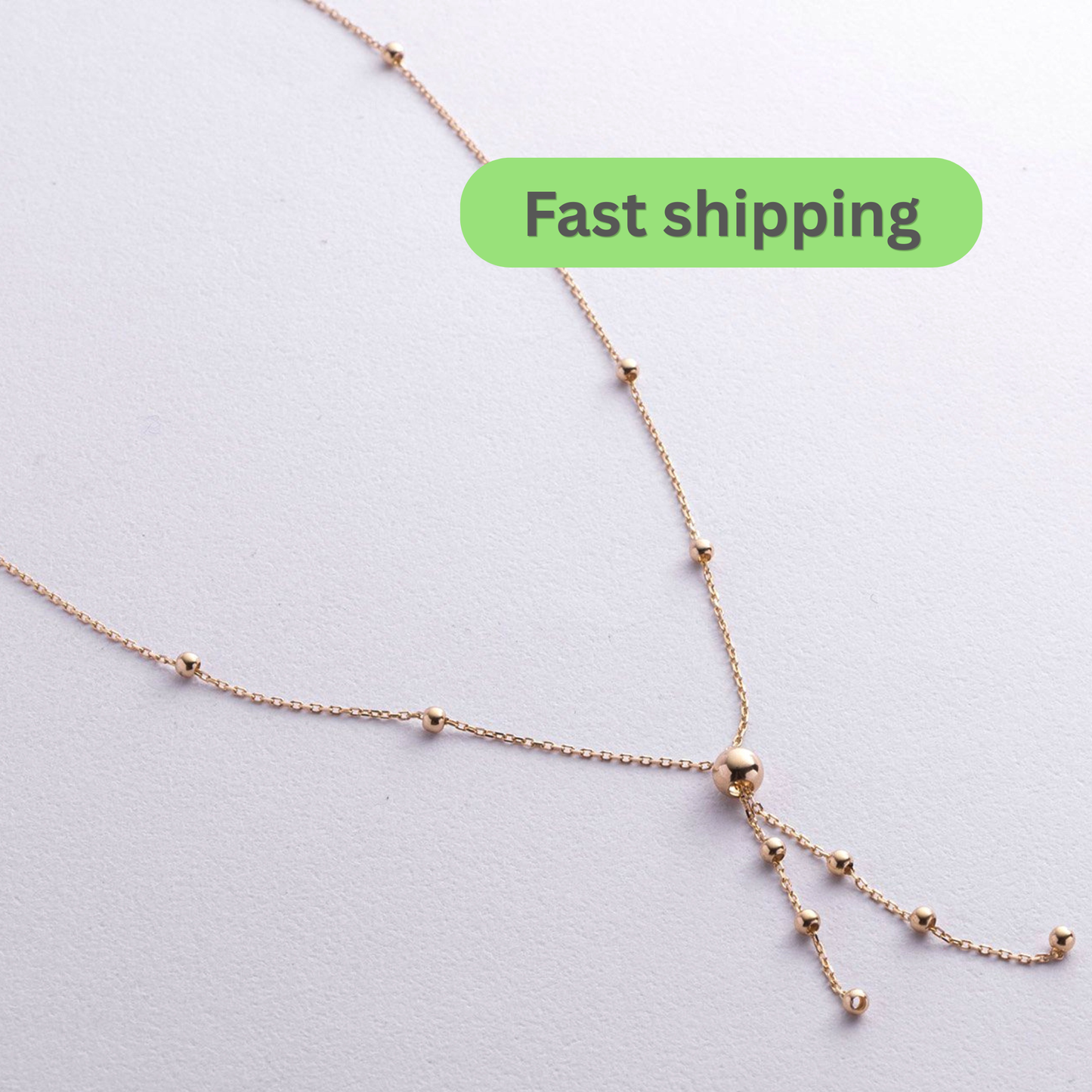 A delicate rose gold Y-necklace with small bead accents- Bead Chain Necklace-Gold Balls Necklace