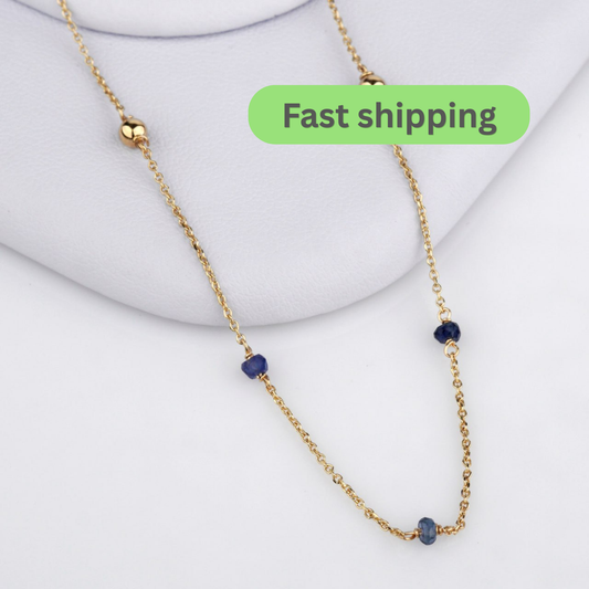 sapphire necklace
gold bead necklace
14k gold necklace
natural sapphire jewelry
