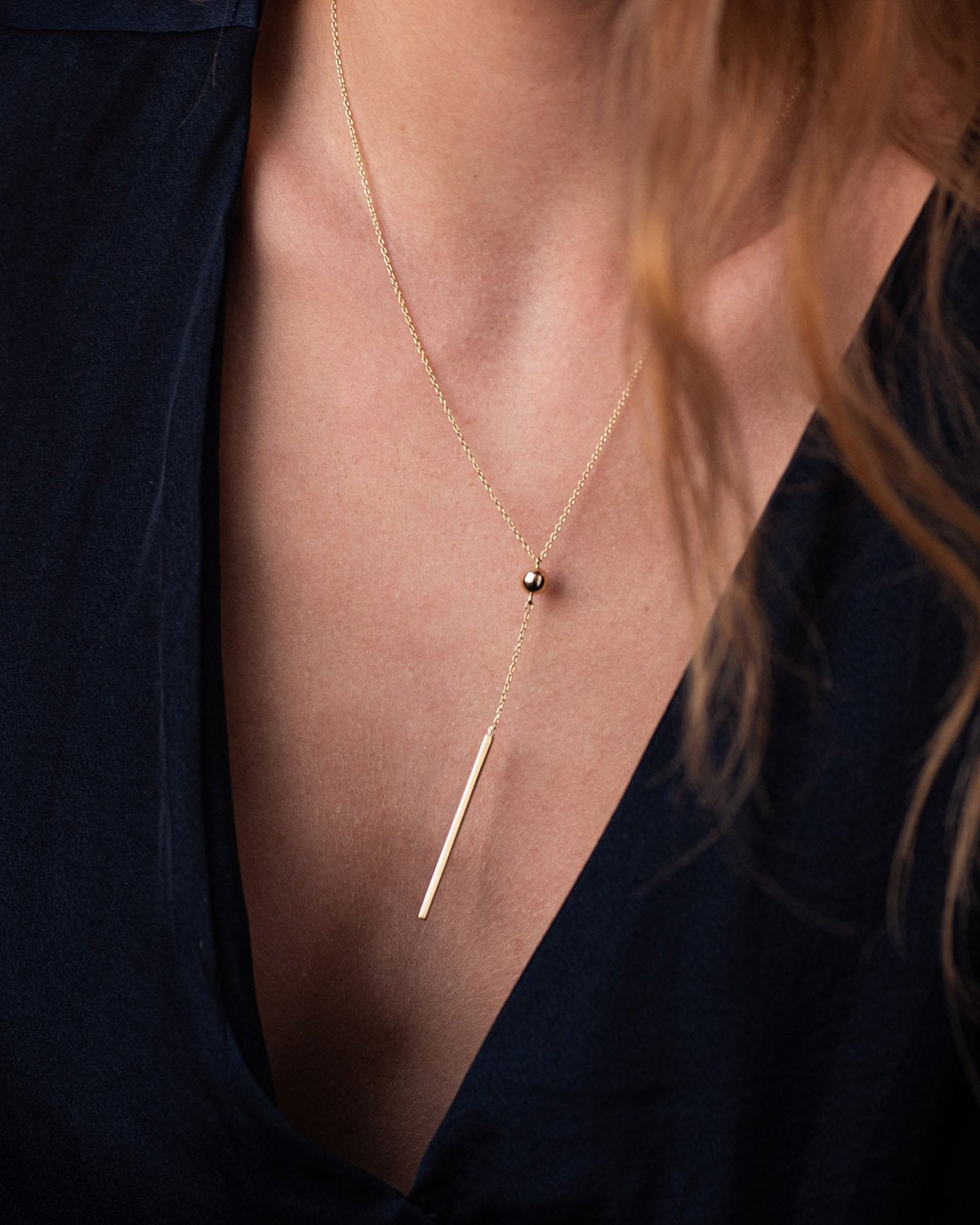 Weight: Approx. 2.95 g (±0.2)-Vertical bar necklace -Gold bar pendant 
