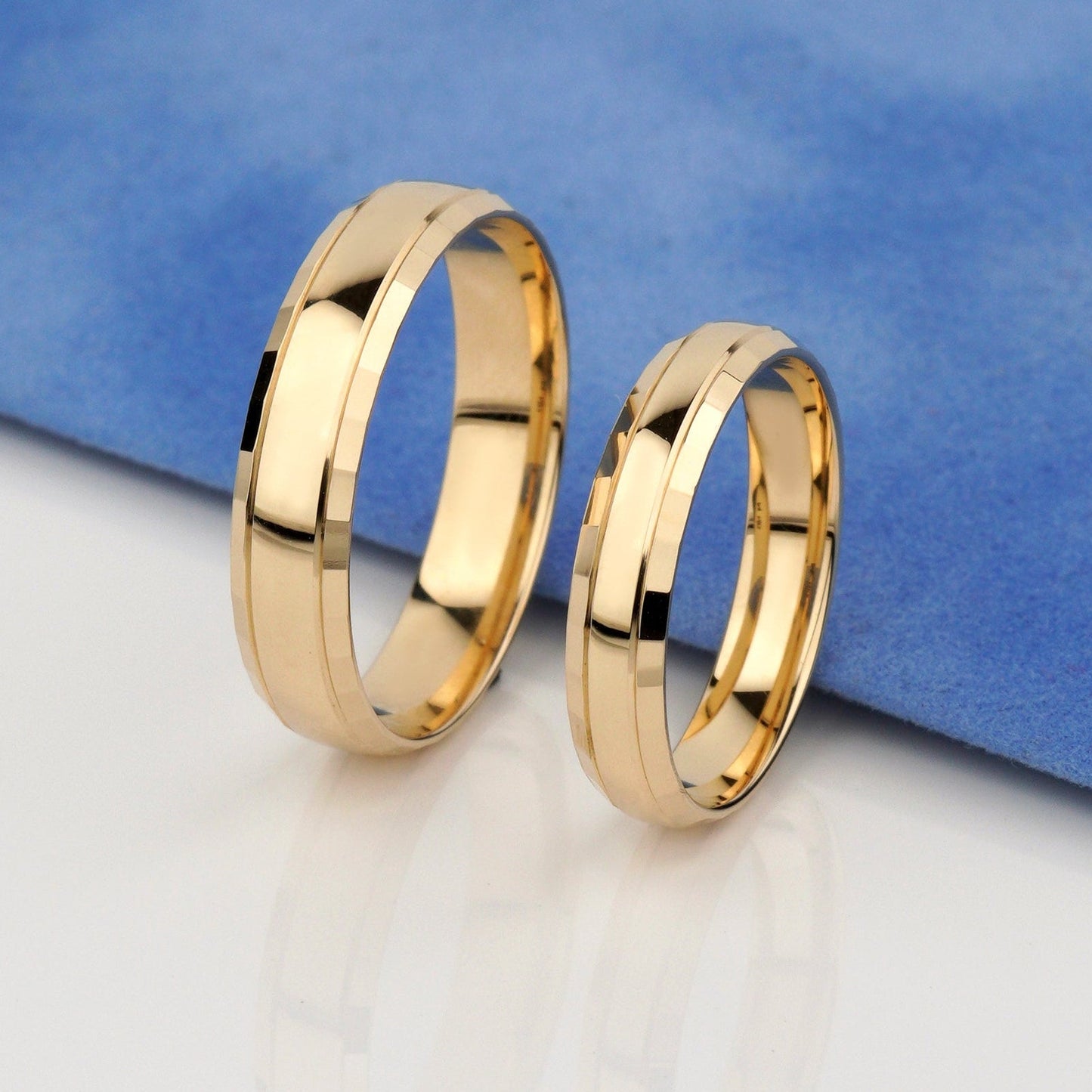  14k Solid Gold Wedding Band Set- Matching gold rings- elegant and classic rings