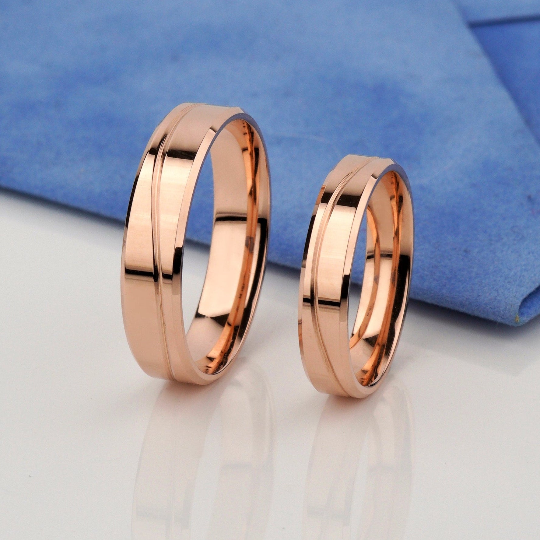 14K solid rose gold wedding bands- minimalist wedding ring set